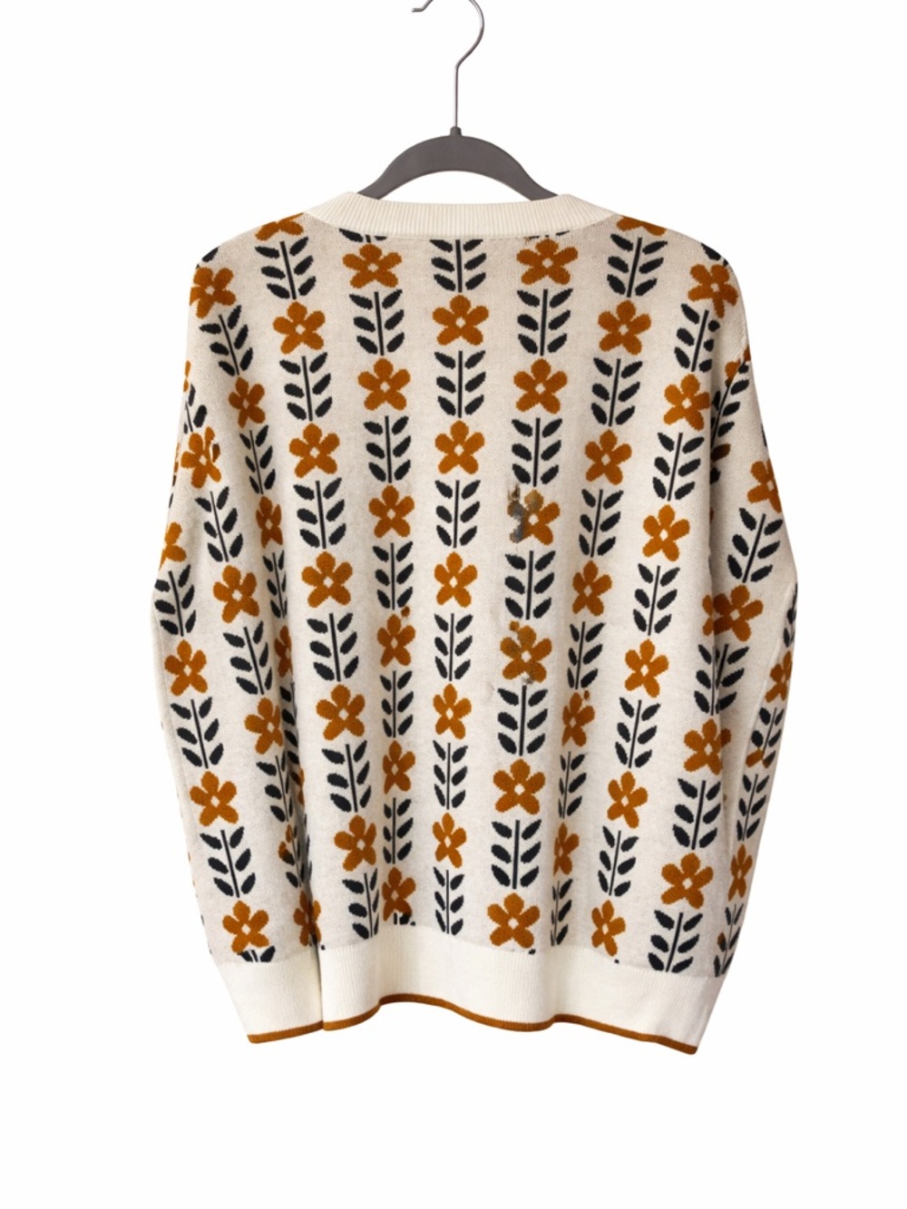 Cozy Floral Pattern Knit Sweater | Cream & Mustard | Women’s Casual Pullover-L - Picture 3 of 3